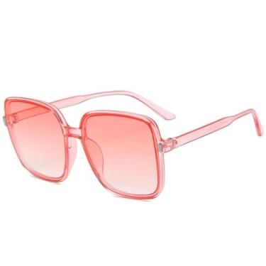 Imagem de Óculos de sol retrô grande com armação quadrada, feminino, masculino, luxuoso, para dirigir, verão, viagem, UV400 (rosa degradê)
