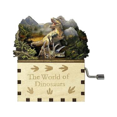 Imagem de Kit de quebra-cabeça de caixa de música de madeira DIY Dinosaur Theme 3D Hand-Crank