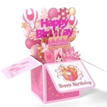 Imagem de Cartões Pop-Up de Feliz Aniversário Conjunto, Coloridos 3D Lindos Aniversário Cartões com Envelope e Mini Cartão Design de Estrela Balão para Mãe Avó e Tia Lembrança