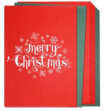 Imagem de Colarr 240 folhas de papel cartão brilhante de Natal vermelho e verde 21,6 x 28 cm cartolina metálica dupla face papel 210gsm para cartões comemorativos, arte e artesanato, convites