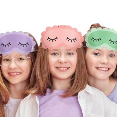 Imagem de Big Dot of Happiness Máscaras de papel para dormir, faixas de cabeça de pijama para meninas, festa do pijama, aniversário, lembrancinhas de chapéu de festa de spa DIY, 16 unidades