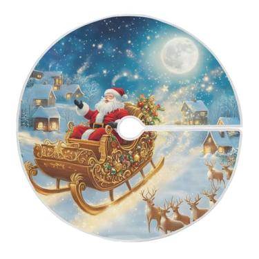 Imagem de ALAZA Decoração de saia de árvore de Natal, enfeite de mini saia de árvore pequena, 90 cm com Natal, Papai Noel, alce, lua, casa, para festas, feriados, decoração de casa