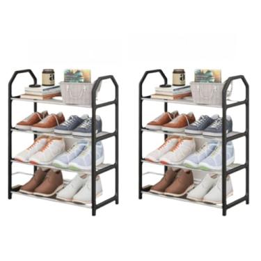 Imagem de Sapateira 4 Andares Desmontável p/ 8 Pares, Organizador p/Tênis, Hall de Entrada e Quarto(2 unidades-Preto,4 andares)