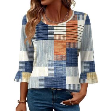 Imagem de Blusa túnica Blingfit feminina de manga 3/4 com gola redonda floral M