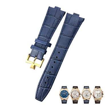 Imagem de WYUYIWH Pulseira para relógio Vacheron Constantin Overseas, preto, azul, marrom, grão de bambu, pulseira de relógio de interface convexa de couro genuíno de 25 mm
