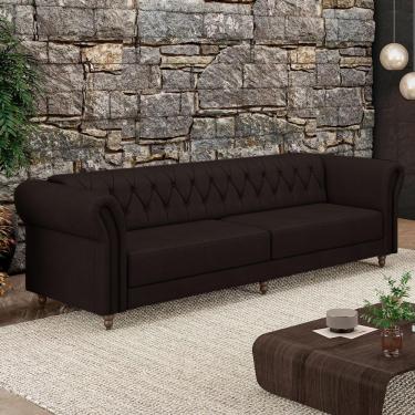 Imagem de Sofá Living Stanford Chesterfield 3 Lugares 240cm Pés De Madeira Couro Marrom G58 Gran Belo