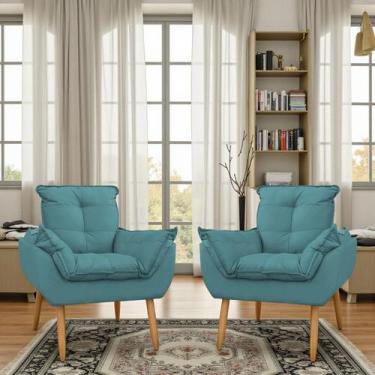 Imagem de Kit 02 Poltrona Opala decorativa pés palito azul turquesa - Porto Deco