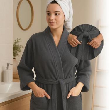 Imagem de Roupão de Banho Adulto Cinza 100% Algodão Atoalhado Unissex - EMPÓRIO 
