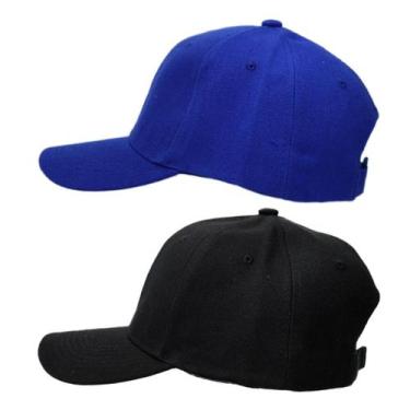 Imagem de Bonés Masculino Feminino Simples Aba Curva Liso Ajustável Azul e Preto