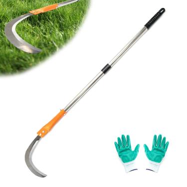 Imagem de Haipeiyl Foice de capina, foice leve de cabo longo de aço inoxidável, foice de grama de aço serrilhada de dois gumes, foice vertical estendida, para poda de jardinagem e quintal