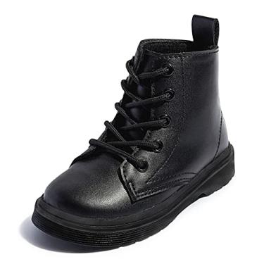 Imagem de Botas de combate infantis para meninos e meninas, botas de couro, à prova d'água, para uso ao ar livre, outono e inverno, A1/preta, 21