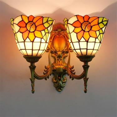 Imagem de Luminária de parede retrô americana em vidro colorido com LED, estilo europeu, luxuosa, para sala de estar, restaurante, quarto, escritório, casa de campo, hotel, café, bar, corredor (2 lâmp