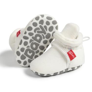 Imagem de Botas de inverno para bebês recém-nascidos, meninas, meninos, quentes, de lã, primeiros andadores, chinelos de inverno, A04/branco, 12-18 Months Toddler