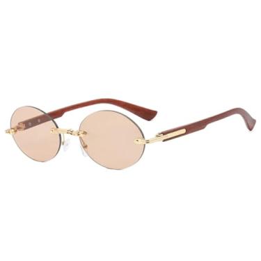Imagem de JRLLFD Óculos de sol retrô sem aro oval feminino, moda luxo punk masculino e feminino UV400 (chá marrom)