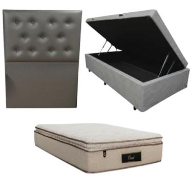 Imagem de Cama Box Baú Blindada com Colchão Cloud Molas Ensacadas C/Pillowtop 32cm + Cabeceira Botonê (CORINO CINZA, Solteiro)
