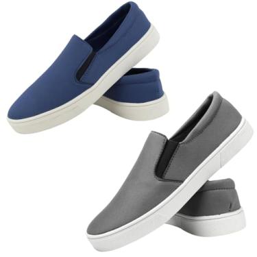 Imagem de Kit 2 Sapatênis Slip On Confortável Leve Versátil Tênis Estiloso Solado Macio Calce Fácil Prático Iate Masculino Feminino Casual Elástico Lateral (Cinza + Azul, BR, Adulto, Numérico, 37)