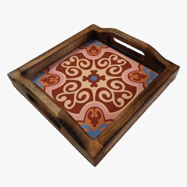 Imagem de Bandeja Café da Manhã Madeira Maciça com azulejo - Estilo Rústico