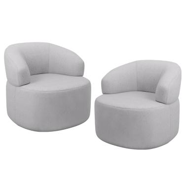 Imagem de Kit 02 Poltronas Giratória Orgânica Para Sala de Estar Living Helena L02 Linho Cinza - Lyam Decor