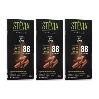 Imagem de KIT 3 CHOCOLATE NATURAL E VEGANO ZERO AÇUCAR 88% CACAU STEVIACHOCO 20g