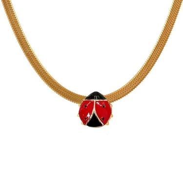 Imagem de Cykdohy Gargantilha com pingente de joaninha de esmalte vermelho, grosso, liso, cubano, para mulheres, charmoso besouro fofo, colar de corrente de clavícula, colar punk fashion, joias natalinas