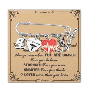 Imagem de LQRI NICU Presentes de graduação de enfermeira NICU Berloque de batimento cardíaco estetoscópio broche de segurança presente de graduação de enfermagem Anteparto presente de enfermeira, Small, Liga de