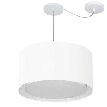 Imagem de Lustre Pendente Cilíndrico Com Desvio De Centro Vivare Md-4313 Cúpula Em Tecido 45x30cm - Bivolt Branco 127/220v