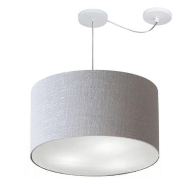 Imagem de Lustre Pendente Cilíndrico Com Desvio De Centro Vivare Md-4239 Cúpula Em Tecido 45x30cm - Bivolt Rustico-cinza 127/220v