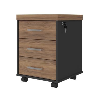 Imagem de Gaveteiro Para Escritório 3 Gavetas Com Chave E Rodízios Nogal/preto