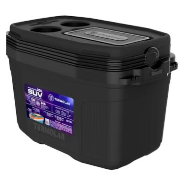 Imagem de Caixa Térmica Cooler Com Alça Praia Pesca Camping 20 Litros - Alça Reforçada, Porta-Copos, Espaço para Smartphone, Conservação 24h com Gelo (Preto)