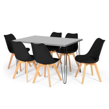 Imagem de Conjunto Mesa De Jantar Hairpin 130x80 Volpi Com 6 Cadeiras Eiffel Leda - Preto