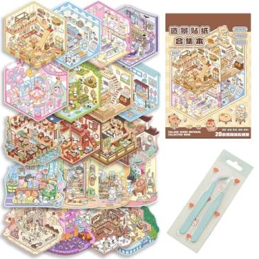 Imagem de 20 Sets DIY 3D Sticker Scene for Kids Adults, Sticker Therapy Scenes Collection Book for Adult Stress Relief Pass The Time, Make Your Own House Miniature Cute Cartoon Animal Stickers for Boys Girls