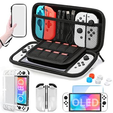Imagem de HEYSTOP Nintendo Switch OLED Carrying Case, 9 in 1 Accessories Kit com Proteção de Tela HD e Capas de Thumb Grip (Branco)