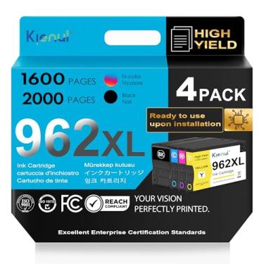 Imagem de Kienul Pacote combo de cartuchos de tinta 962XL (pacote com 4, BK/C/M/Y) - Substituição para tinta de alto rendimento HP 962XL, compatível com impressoras Officejet Pro 9015e, 9010, 9025e, 9015, 9025