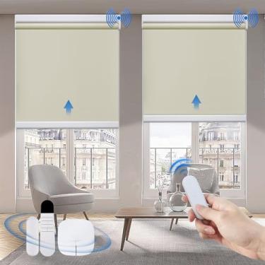 Imagem de Grandekor Persianas motorizadas com controle remoto, persianas elétricas blackout sem fio para quarto, sala de estar, escritório, creme, L23xH72