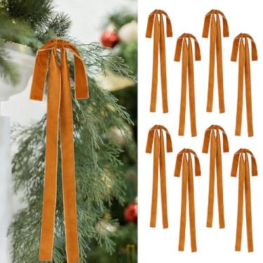 Imagem de GJQ 8 peças de laços de Natal de veludo, 23,6 x 15,7 polegadas laços de veludo de Natal, enfeites grandes vintage de veludo pré amarrado para decoração interna de Natal, escadas, grinaldas, lareiras