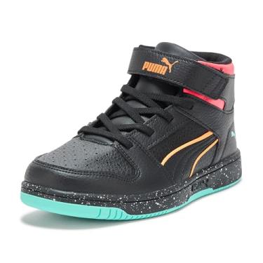 Imagem de PUMA Tênis unissex infantil Rebound Layup Mid Hook and Loop, Black-rickie Orange-Fire Orchid Ah25, 13.5 Little Kid