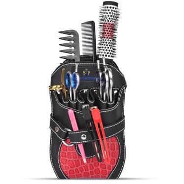 Imagem de Bolsa de couro profissional Shear para ferramentas de cabeleireiro, organizador de cabeleireiro com cinto de ombro, suporte de tesoura para corte de cabelo, acessórios Baber para viagens