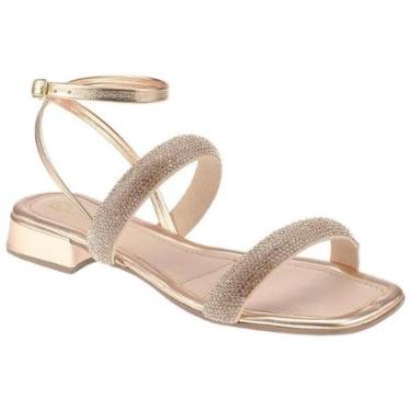 Imagem de Sandália Feminina Rasteira Strass Brilho Prata Salto Baixo-Feminino