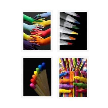 Imagem de Kit 4 Quadros Fotografias Coloridas 33X24Cm Com Vidro Branca - Quadros