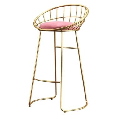 Imagem de Banqueta para pés, banquetas de bar de moda nórdica, banco de bar com suporte de ferro forjado, cadeira de bar com design de almofada de esponja com pernas douradas, cadeira de bar confortável para