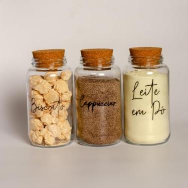 Imagem de Pote de armazenamento cafe Kit Cantinho do Café - ESCOLHA SEU KIT - Potes de Vidro 830 ml com Tampa de Cortiça(Biscoito - Capucc. - Leite pó)