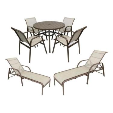 Imagem de Kit Piscina 2 Espreguiçadeiras Mesa De Alumínio 4 Cadeiras - Sarah Móv