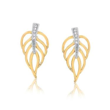 Imagem de Brinco Folha Com Pedras De Zircônias Folheado A Ouro - Radhau Joias, Ú