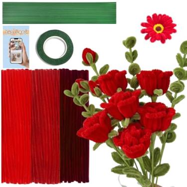 Imagem de URSDIART 311 peças de limpeza de cachimbo vermelho - kit de fabricação de flores a vapor de chenille, fio grosso e difuso com acessórios | limpiapipas para flores para artes e artesanato, projeto de