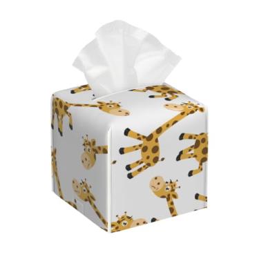 Imagem de Capa quadrada de couro para caixa de lenços de papel à prova d'água, girafa com estampa animal, organizador de papel facial fofo com cinto inferior, estojo de lenços para mesa, banheiro, escritório