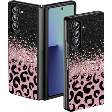 Imagem de BWEGRHE Capa fina de leopardo rosa com glitter para Samsung Galaxy Z Fold 7, capa rígida de policarbonato, à prova de choque, resistente a arranhões, capa para celular feminina e meninas para Galaxy Z