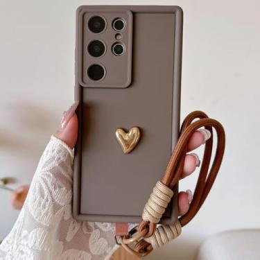 Imagem de Capa com alça de pulso em formato de coração dourado 3D para Samsung Galaxy S25 Ultra S23 S22 Plus S24 S21 FE Note 20 A56 A55 A36 A35 A26 A16 A15 5G, marrom, para Galaxy A33 5G