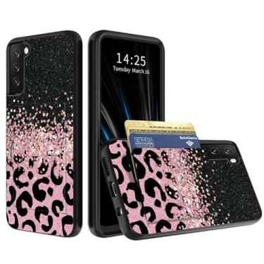 Imagem de BWEGRHE Capa carteira de leopardo rosa com glitter para Samsung Galaxy S25 FE com porta-cartões oculto, compartimento rígido híbrido de camada dupla para cartão de identificação de borracha macia para