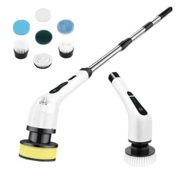Imagem de Esfregão Elétrico Sem fio Escova De Limpeza Pesada Multiuso Recarregável Giratória- Veja e Limpe Cantos Escuros de Banheiro, Sofá e Piso(7 em 1)