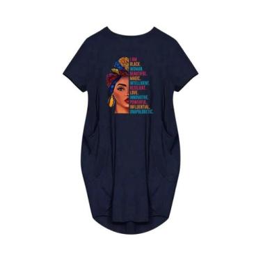 Imagem de Vestidos casuais soltos femininos plus size de manga curta com gola re